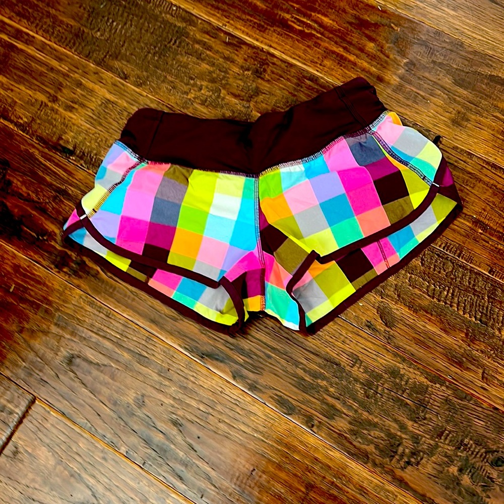 Lululemon Running Shorts Plaid Check Burgundy